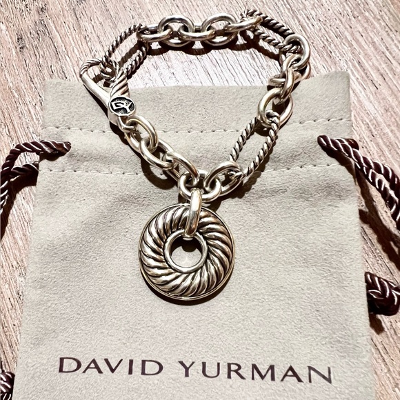 $1095 David Yurman Sterling Silver gold plated carved Cable Disc Bracelet 7.5” - Picture 1 of 7